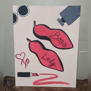 Handmade 11"x14" painted canvas panel red bottom boss lady artwork